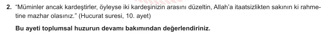 12. Sınıf Din Kültürü ve Ahlak Bilgisi 2023-2024 2. Dönem 1. Yazılı 2. Bölüm 2. Soru görseli