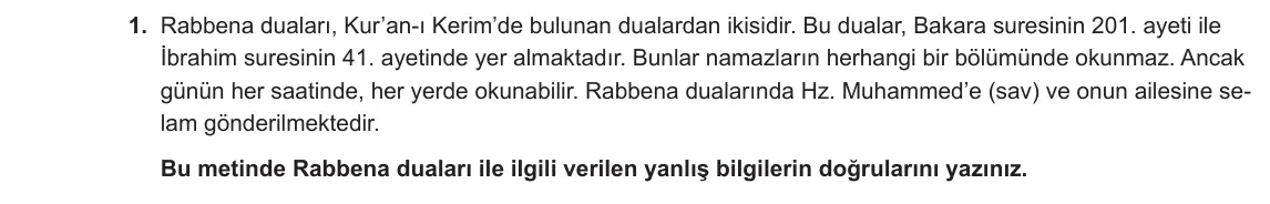 5. Sınıf Din Kültürü ve Ahlak Bilgisi 2023-2024 2. Dönem 1. Yazılı 1. Bölüm 1. Soru görseli