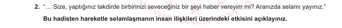 5. Sınıf Din Kültürü ve Ahlak Bilgisi 2023-2024 2. Dönem 1. Yazılı 1. Bölüm 2. Soru görseli