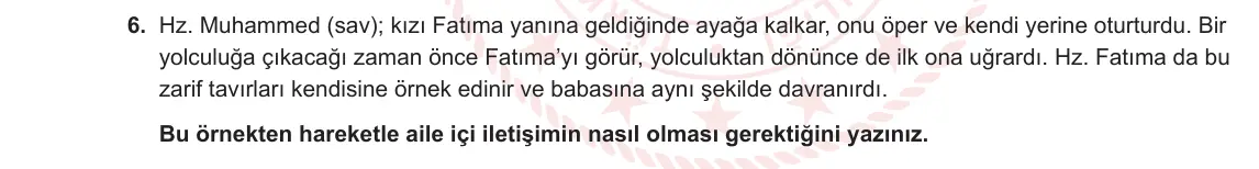 5. Sınıf Din Kültürü ve Ahlak Bilgisi 2023-2024 2. Dönem 1. Yazılı 1. Bölüm 6. Soru görseli