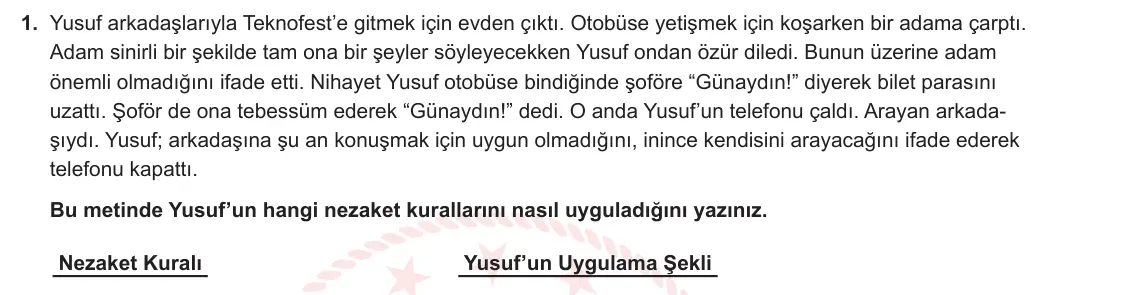 5. Sınıf Din Kültürü ve Ahlak Bilgisi 2023-2024 2. Dönem 1. Yazılı 2. Bölüm 1. Soru görseli