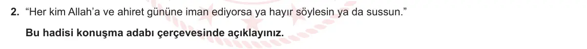 5. Sınıf Din Kültürü ve Ahlak Bilgisi 2023-2024 2. Dönem 1. Yazılı 2. Bölüm 2. Soru görseli