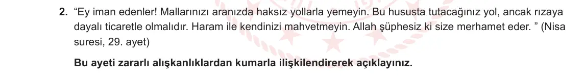 6. Sınıf Din Kültürü ve Ahlak Bilgisi 2023-2024 2. Dönem 1. Yazılı 1. Bölüm 2. Soru görseli