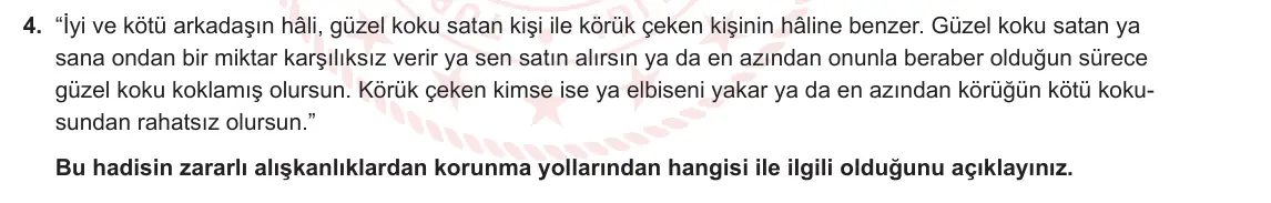 6. Sınıf Din Kültürü ve Ahlak Bilgisi 2023-2024 2. Dönem 1. Yazılı 1. Bölüm 4. Soru görseli