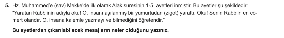 6. Sınıf Din Kültürü ve Ahlak Bilgisi 2023-2024 2. Dönem 1. Yazılı 2. Bölüm 5. Soru görseli