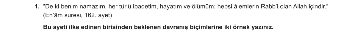 7. Sınıf Din Kültürü ve Ahlak Bilgisi 2023-2024 2. Dönem 1. Yazılı 1. Bölüm 1. Soru görseli