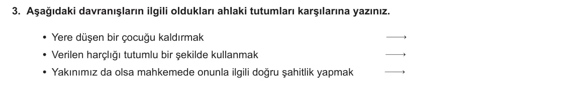 7. Sınıf Din Kültürü ve Ahlak Bilgisi 2023-2024 2. Dönem 1. Yazılı 1. Bölüm 3. Soru görseli