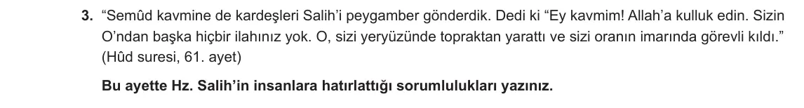 7. Sınıf Din Kültürü ve Ahlak Bilgisi 2023-2024 2. Dönem 1. Yazılı 2. Bölüm 3. Soru görseli