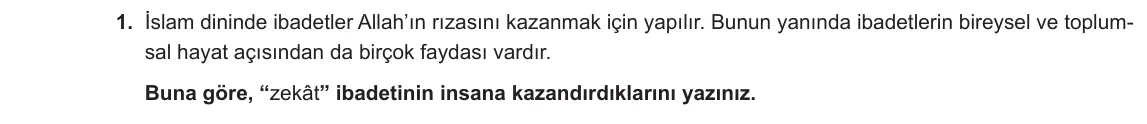 8. Sınıf Din Kültürü ve Ahlak Bilgisi 2023-2024 2. Dönem 1. Yazılı 1. Bölüm 1. Soru görseli