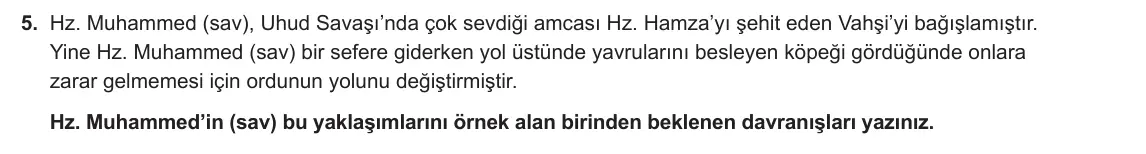8. Sınıf Din Kültürü ve Ahlak Bilgisi 2023-2024 2. Dönem 1. Yazılı 1. Bölüm 5. Soru görseli