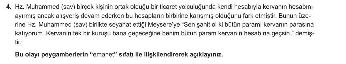 8. Sınıf Din Kültürü ve Ahlak Bilgisi 2023-2024 2. Dönem 1. Yazılı 2. Bölüm 4. Soru görseli