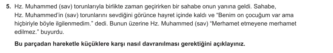 8. Sınıf Din Kültürü ve Ahlak Bilgisi 2023-2024 2. Dönem 1. Yazılı 2. Bölüm 5. Soru görseli