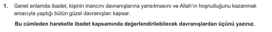 9. Sınıf Din Kültürü ve Ahlak Bilgisi 2023-2024 2. Dönem 1. Yazılı 1. Bölüm 1. Soru görseli