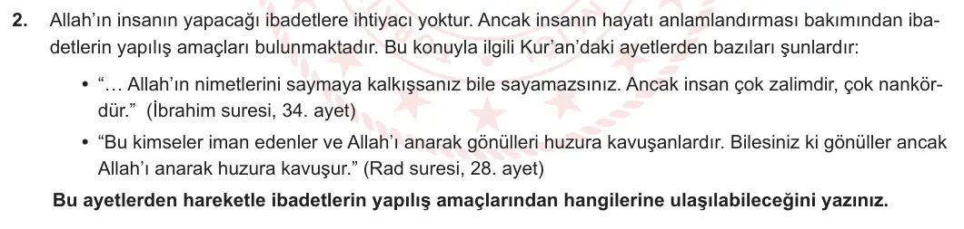 9. Sınıf Din Kültürü ve Ahlak Bilgisi 2023-2024 2. Dönem 1. Yazılı 1. Bölüm 2. Soru görseli