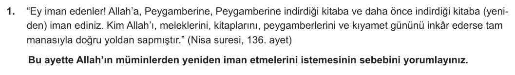 9. Sınıf Din Kültürü ve Ahlak Bilgisi 2023-2024 2. Dönem 1. Yazılı 2. Bölüm 1. Soru görseli