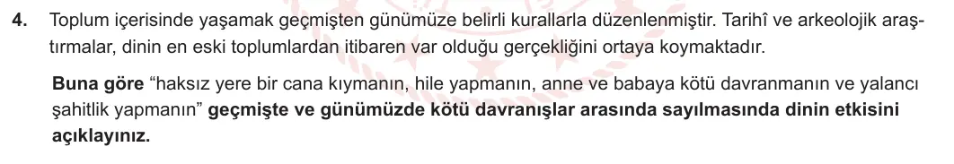 9. Sınıf Din Kültürü ve Ahlak Bilgisi 2023-2024 2. Dönem 1. Yazılı 2. Bölüm 4. Soru görseli