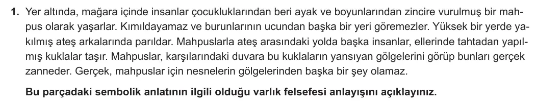 10. Sınıf Felsefe 2023-2024 2. Dönem 1. Yazılı 1. Bölüm 1. Soru görseli