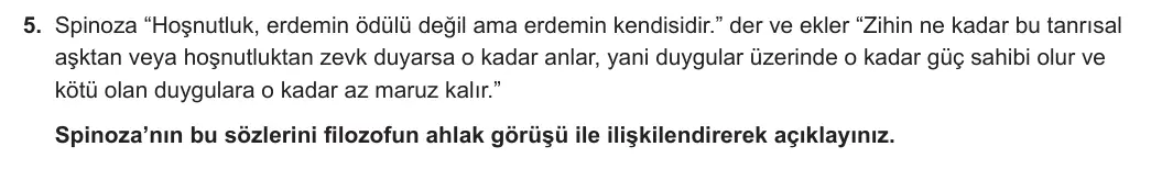10. Sınıf Felsefe 2023-2024 2. Dönem 1. Yazılı 1. Bölüm 5. Soru görseli