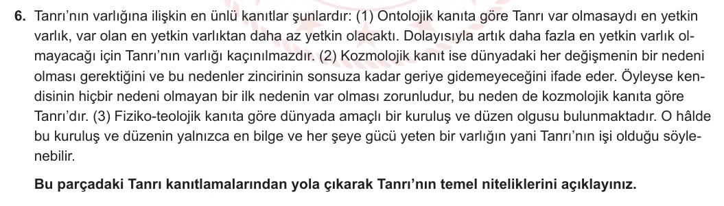 10. Sınıf Felsefe 2023-2024 2. Dönem 1. Yazılı 1. Bölüm 6. Soru görseli