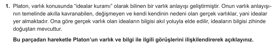 10. Sınıf Felsefe 2023-2024 2. Dönem 1. Yazılı 2. Bölüm 1. Soru görseli