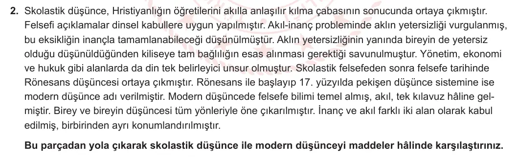 11. Sınıf Felsefe 2023-2024 2. Dönem 1. Yazılı 1. Bölüm 2. Soru görseli