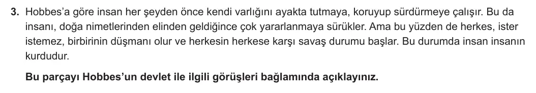 11. Sınıf Felsefe 2023-2024 2. Dönem 1. Yazılı 1. Bölüm 3. Soru görseli