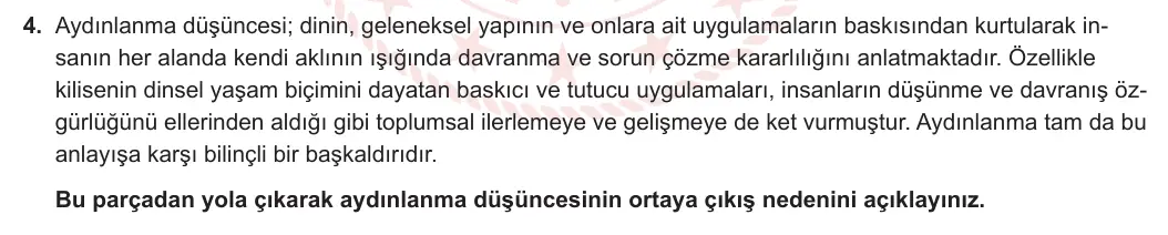 11. Sınıf Felsefe 2023-2024 2. Dönem 1. Yazılı 1. Bölüm 4. Soru görseli