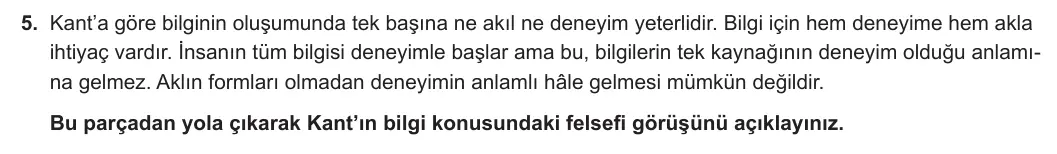 11. Sınıf Felsefe 2023-2024 2. Dönem 1. Yazılı 1. Bölüm 5. Soru görseli