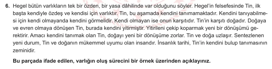 11. Sınıf Felsefe 2023-2024 2. Dönem 1. Yazılı 1. Bölüm 6. Soru görseli