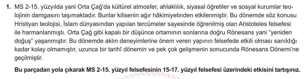 11. Sınıf Felsefe 2023-2024 2. Dönem 1. Yazılı 2. Bölüm 1. Soru görseli