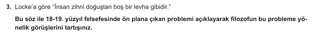11. Sınıf Felsefe 2023-2024 2. Dönem 1. Yazılı 2. Bölüm 3. Soru görseli