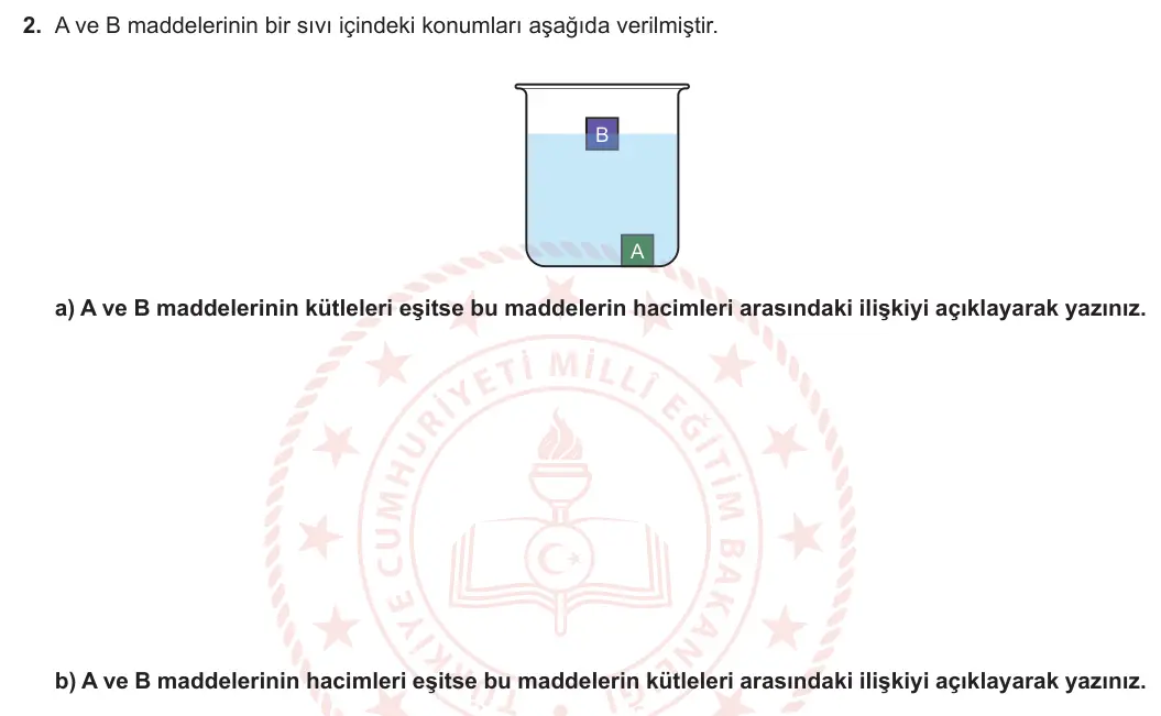 6. Sınıf Fen Bilimleri 2023-2024 2. Dönem 1. Yazılı 1. Bölüm 2. Soru görseli