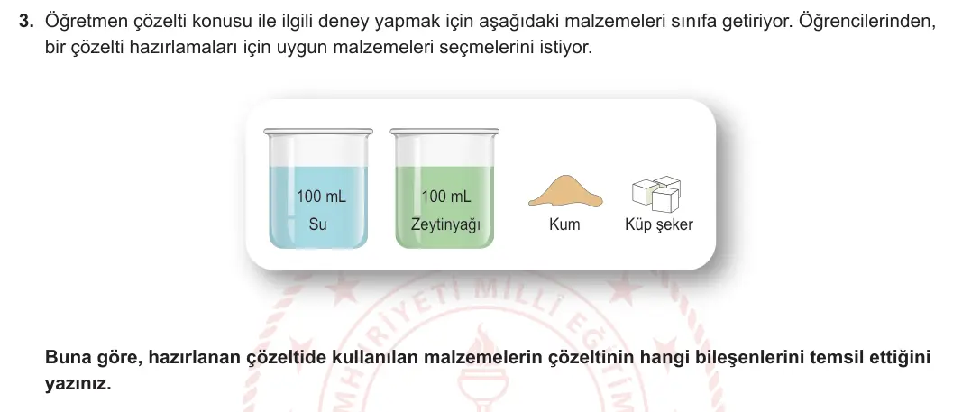 7. Sınıf Fen Bilimleri 2023-2024 2. Dönem 1. Yazılı 1. Bölüm 3. Soru görseli