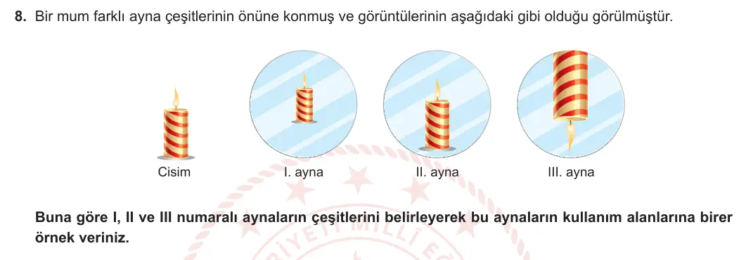 7. Sınıf Fen Bilimleri 2023-2024 2. Dönem 1. Yazılı 1. Bölüm 8. Soru görseli