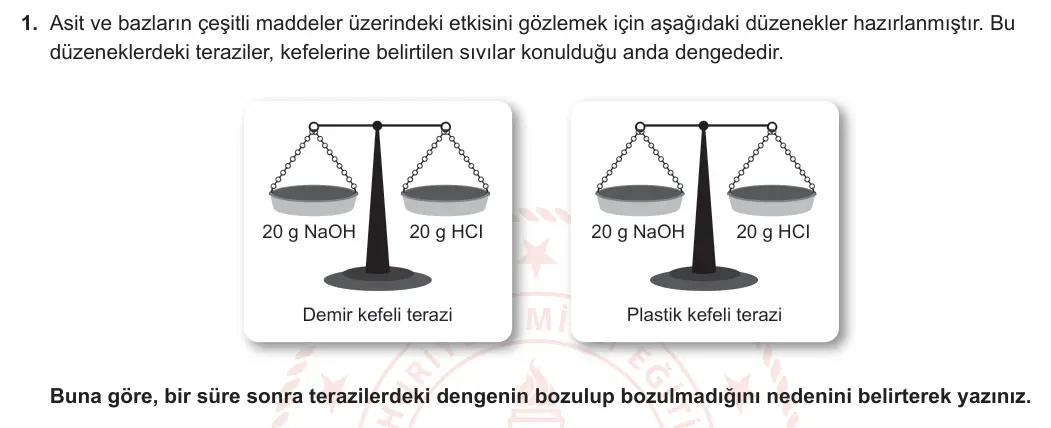 8. Sınıf Fen Bilimleri 2023-2024 2. Dönem 1. Yazılı 2. Bölüm 1. Soru görseli