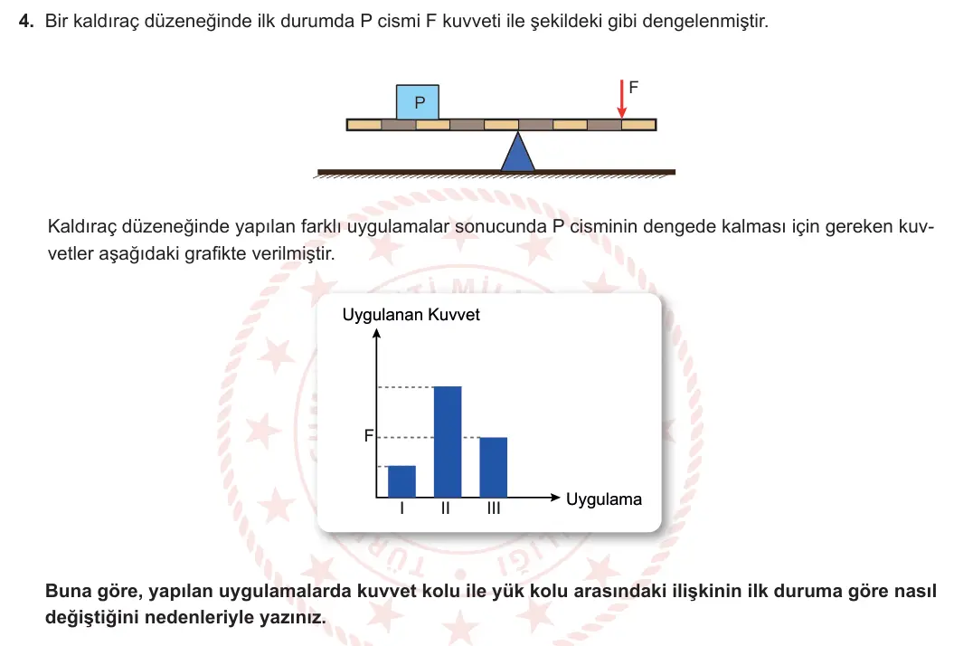 8. Sınıf Fen Bilimleri 2023-2024 2. Dönem 1. Yazılı 2. Bölüm 4. Soru görseli