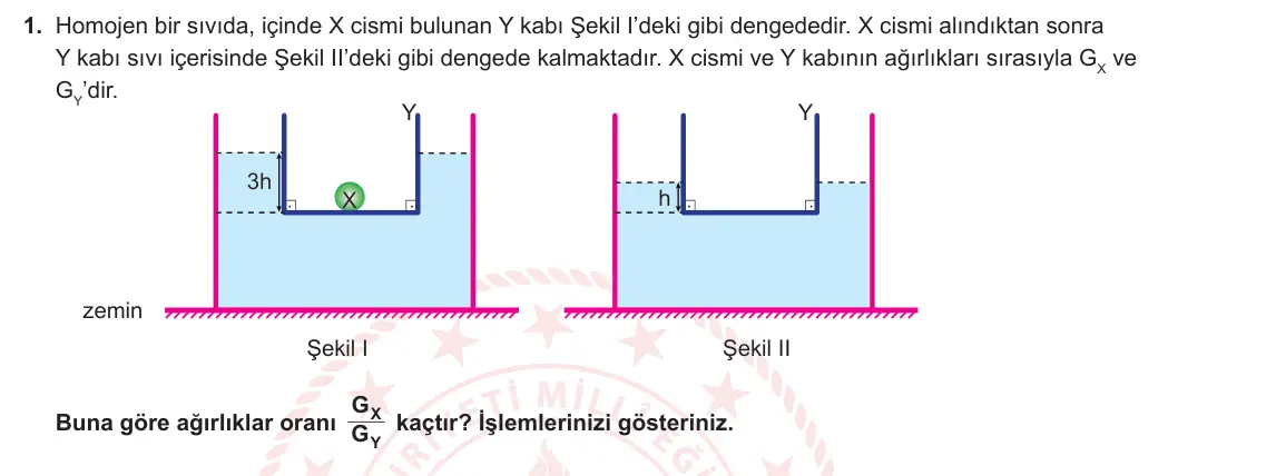 10. Sınıf Fizik 2023-2024 2. Dönem 1. Yazılı 3. Bölüm 1. Soru görseli