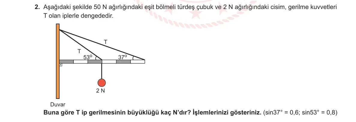 11. Sınıf Fizik 2023-2024 2. Dönem 1. Yazılı 1. Bölüm 2. Soru görseli