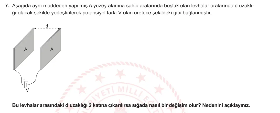 11. Sınıf Fizik 2023-2024 2. Dönem 1. Yazılı 1. Bölüm 7. Soru görseli