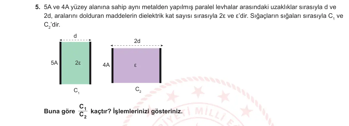 11. Sınıf Fizik 2023-2024 2. Dönem 1. Yazılı 2. Bölüm 5. Soru görseli
