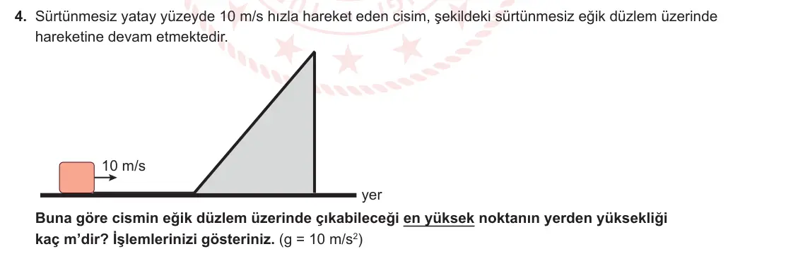 9. Sınıf Fizik 2023-2024 2. Dönem 1. Yazılı 1. Bölüm 4. Soru görseli