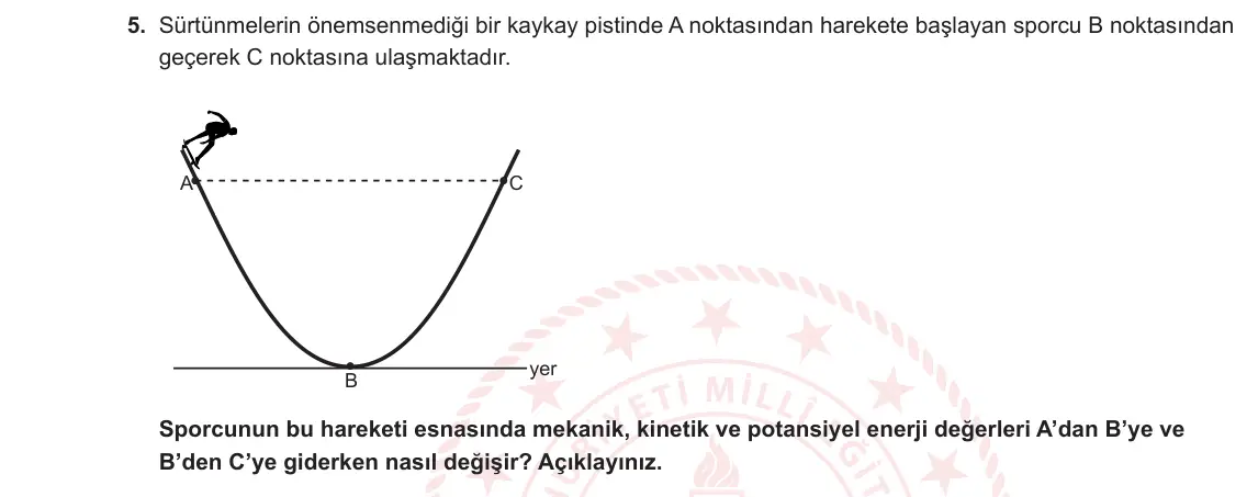 9. Sınıf Fizik 2023-2024 2. Dönem 1. Yazılı 1. Bölüm 5. Soru görseli