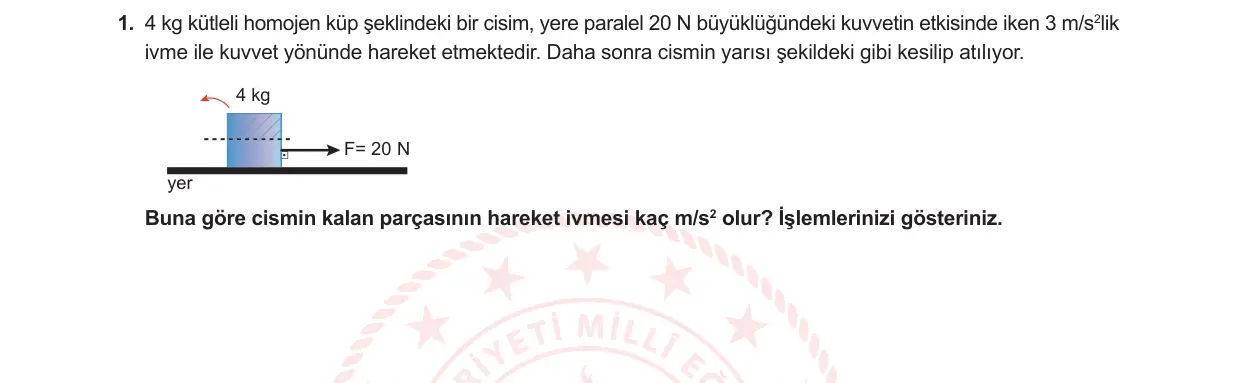 9. Sınıf Fizik 2023-2024 2. Dönem 1. Yazılı 2. Bölüm 1. Soru görseli