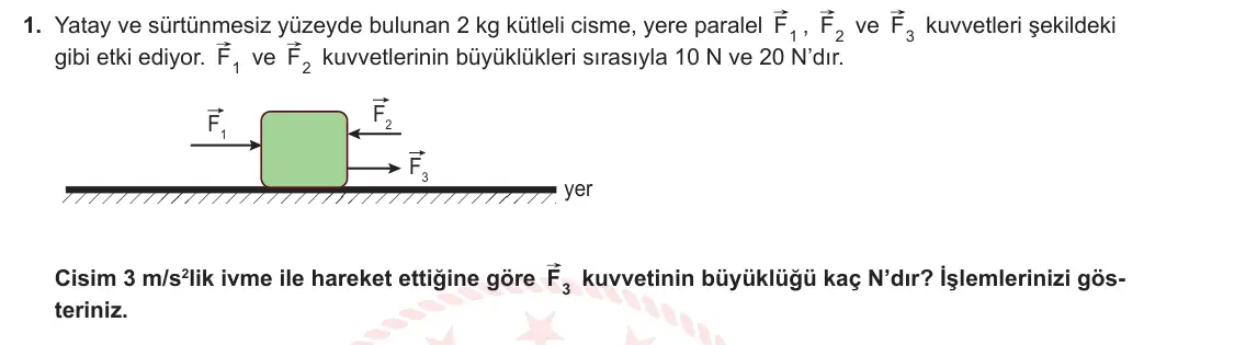 9. Sınıf Fizik 2023-2024 2. Dönem 1. Yazılı 3. Bölüm 1. Soru görseli