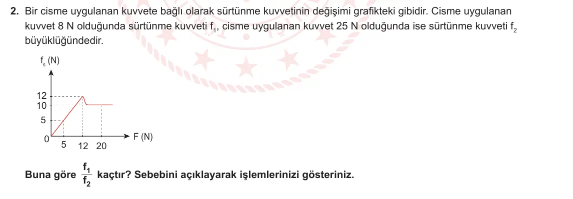9. Sınıf Fizik 2023-2024 2. Dönem 1. Yazılı 3. Bölüm 2. Soru görseli