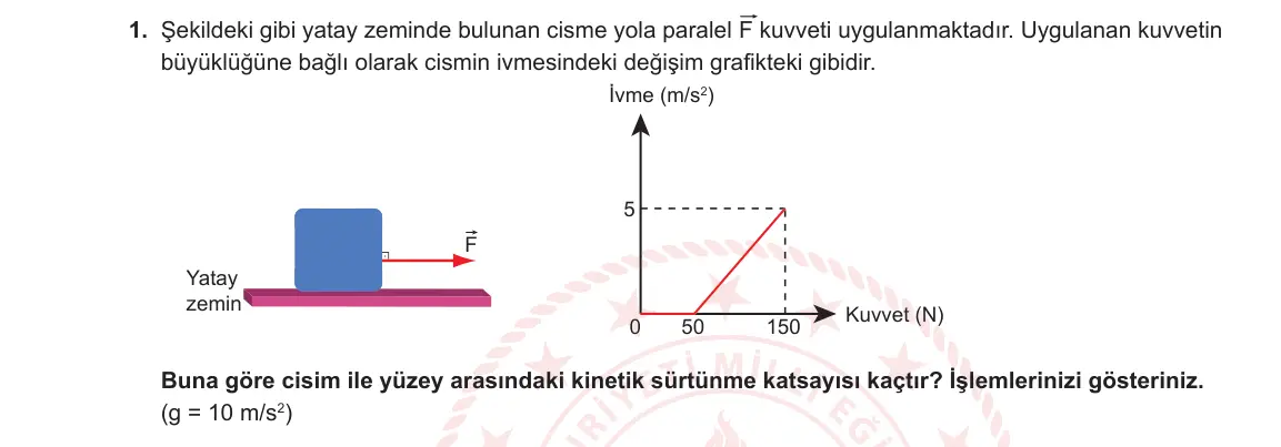 9. Sınıf Fizik 2023-2024 2. Dönem 1. Yazılı 4. Bölüm 1. Soru görseli
