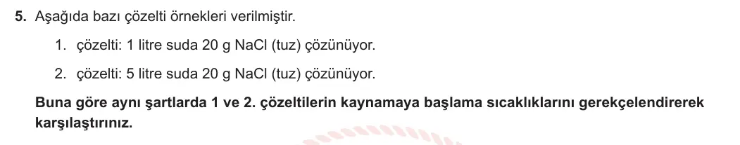 10. Sınıf Kimya 2023-2024 2. Dönem 1. Yazılı 1. Bölüm 5. Soru görseli