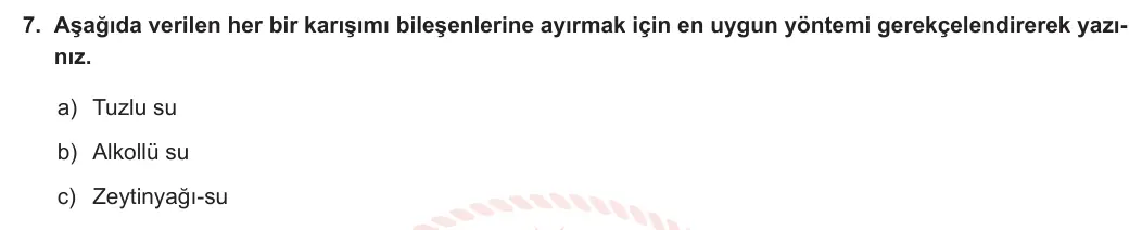 10. Sınıf Kimya 2023-2024 2. Dönem 1. Yazılı 1. Bölüm 7. Soru görseli