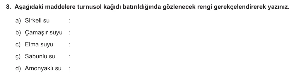 10. Sınıf Kimya 2023-2024 2. Dönem 1. Yazılı 1. Bölüm 8. Soru görseli