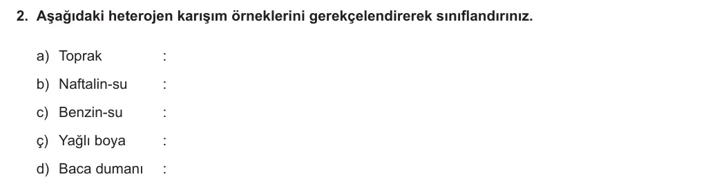 10. Sınıf Kimya 2023-2024 2. Dönem 1. Yazılı 3. Bölüm 2. Soru görseli